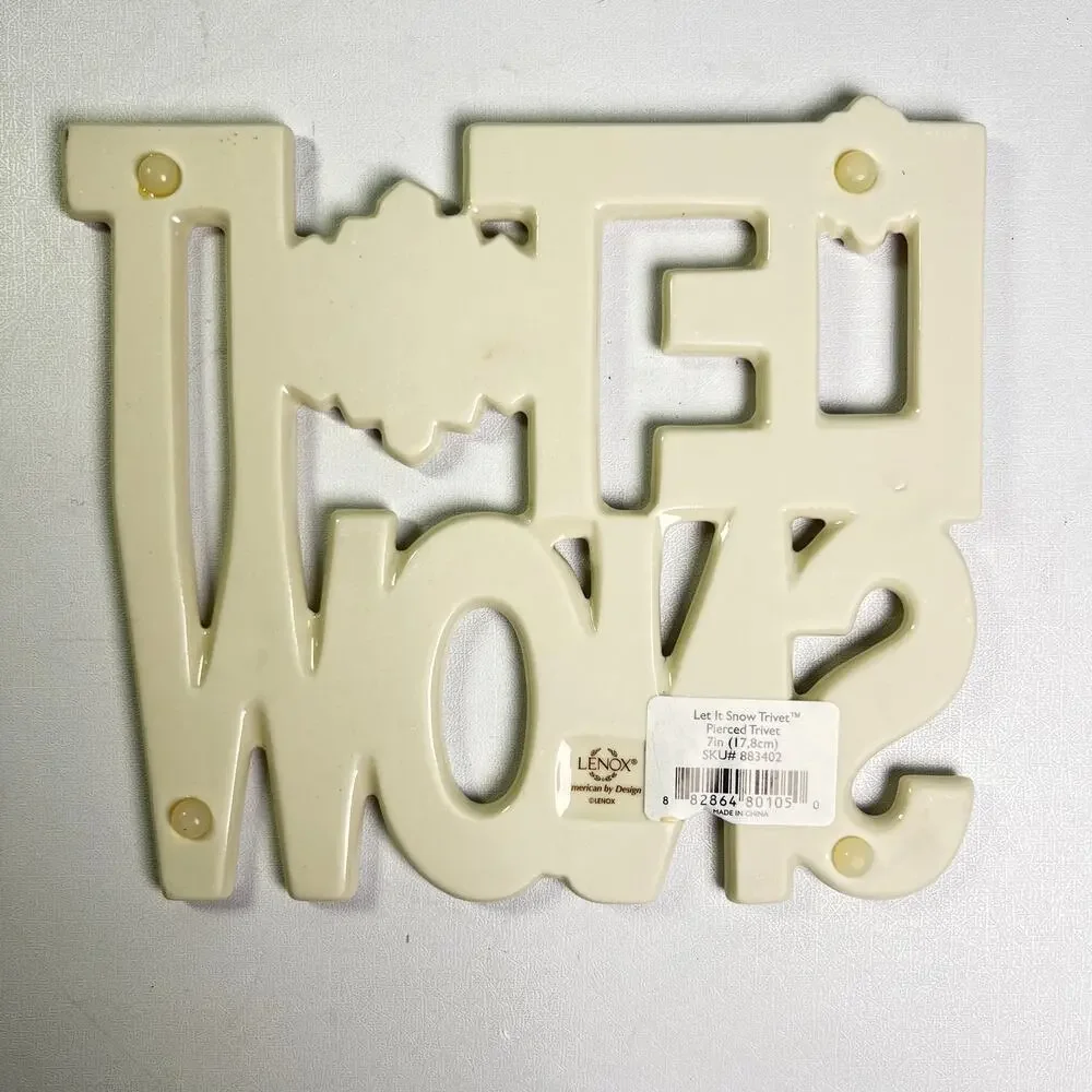 Lenox Ivory Porcelain Trivet Set Let It Snow Peace Love Joy Holiday Winter Gift